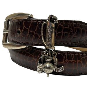 Brighton Leather Belt Golf Bag Club Shoe Tee Ball Charms Croc Embossed Medium 30